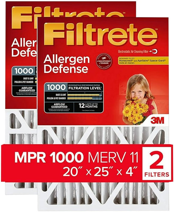 Filtrete NADP03-2PK-2 Air Filter, 25 in L, 20 in W, 11 MERV, 1000 MPR, Cardboard Frame