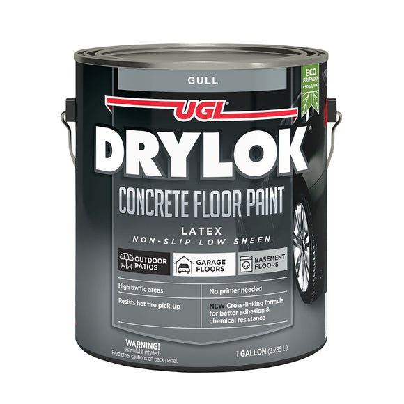 Drylok 43213 Concrete Floor Paint, Flat Sheen, Gull, 1 gal, 300 to 400 sq-ft/gal Coverage Area