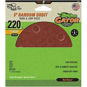 5IN 220GRIT 5HOLE HK/LOOP 5PK 