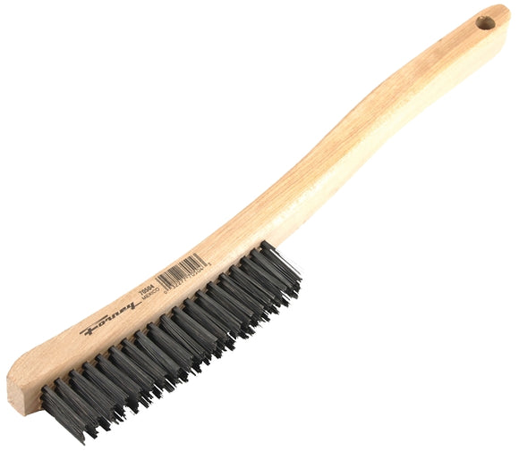 Forney 70504 Scratch Brush, Carbon Steel Bristle, 0.014 in L Trim, Wood Handle, Curved Handle