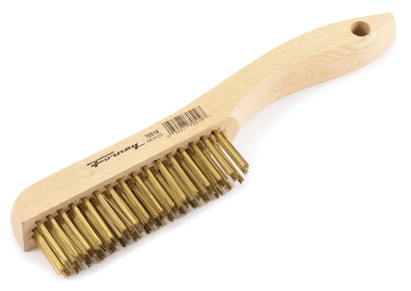 Forney 70519 Scratch Brush, Brass Bristle, 0.012 in L Trim, Wood Handle, Shoe Handle