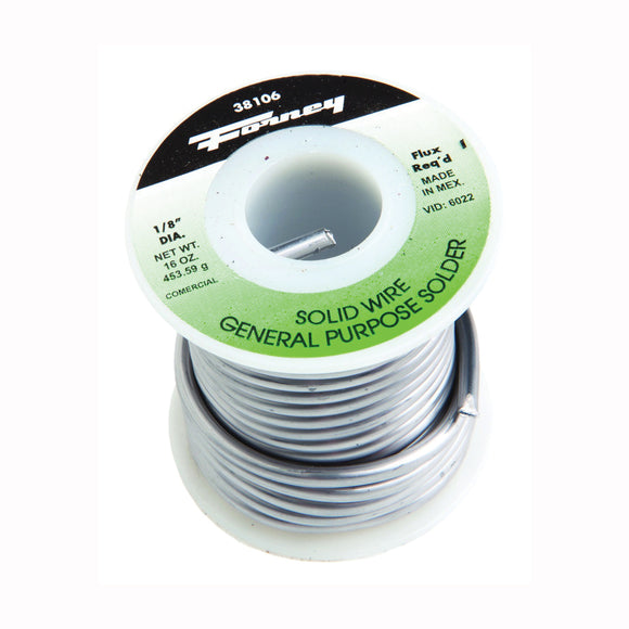 Forney 38106 Solder, 16 oz, Solid, Silver/White, 575 deg F Melting Point