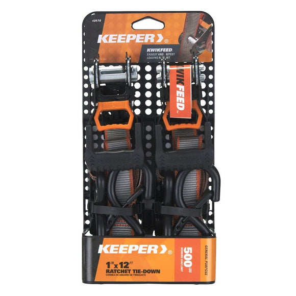 Keeper 43570 Ratchet Tie-Down, 1 in W, 12 ft L, 500 lb Working Load