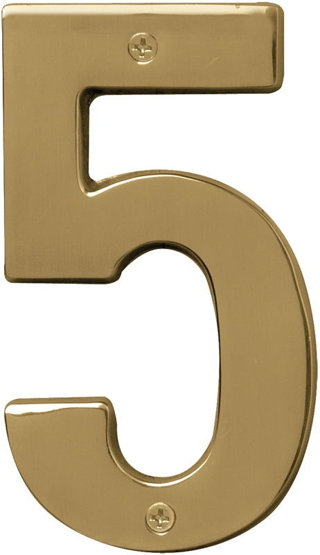 Hy-Ko BR-51PB, Prestige Series BR-51PB/5 House Number, Character: 5, 5 in H Character, Solid Brass