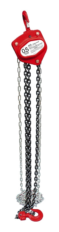 Acorn Hardware 400 Series 405 Chain Block, 0.5 ton, 10 ft H Lifting, 10-13/16 in Between Hooks