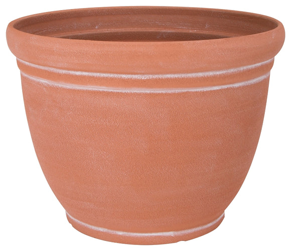 Landscapers Select PT-S059 Planter, 15 in Dia, 11.5 in H, Round, Resin, Terra Cotta, Terra Cotta