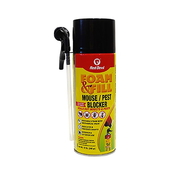 Red Devil Foam & Fill 0918 Mouse and Pest Blocker Foam, Yellow, 24 hr Functional Cure, 41 to 86 deg F, 12 oz Aerosol Can