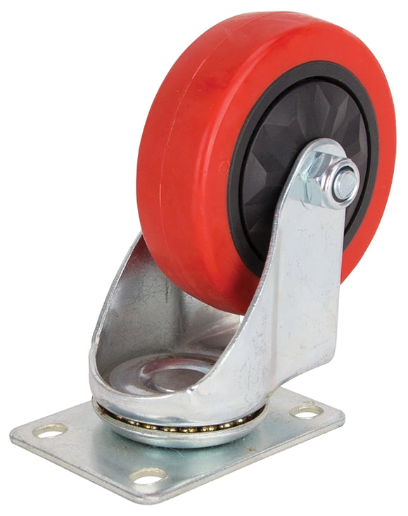 ProSource JC-384-G Swivel Caster, 4 in Dia Wheel, 30 mm W Wheel, Polyurethane Wheel, Red, 220 lb, Steel Housing Material