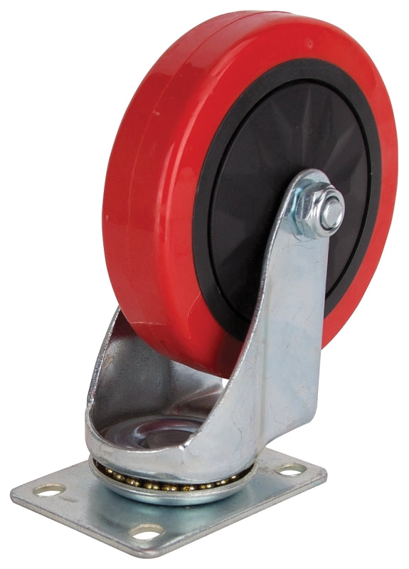 ProSource JC-385-G Swivel Caster, 5 in Dia Wheel, 30 mm W Wheel, Polyurethane Wheel, Red, 275 lb, Steel Housing Material