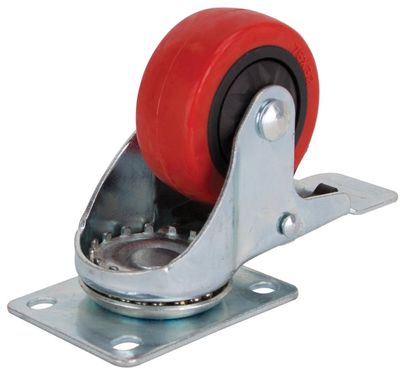 ProSource JC-386-G Swivel Caster with Brake, 3 in Dia Wheel, 30 mm W Wheel, Polyurethane Wheel, Red, 176 lb