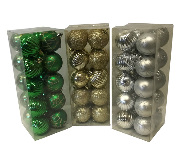 Hometown Holidays 99913 Decorated Ball Ornament, 50 mm H, PVC, Blue/Gold/Green/Purple/Red/Silver