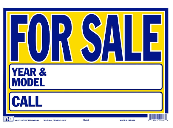 Hy-Ko 22406 Neon Sign, FOR SALE, YEAR & MODEL, CALL, Blue Legend, Yellow Background, Plastic