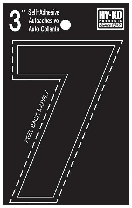 Hy-Ko 30400 Series 30407 Self-Stick Die-Cut Number, Character: 7, 3 in H Character, Black Character, Vinyl