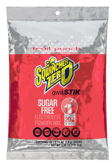 Sqwincher Qwik Stik ZERO Series 159060102 Drink Mix, Sugar-Free, Fruit Punch, 0.11 oz Stick