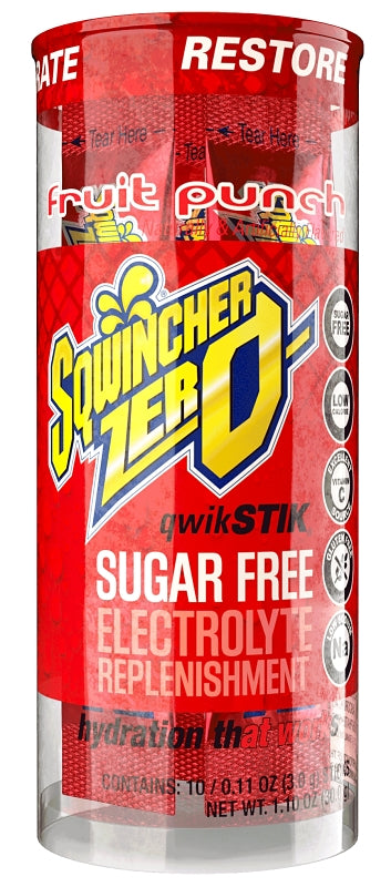Sqwincher Qwik Stik ZERO Series 159060160 Drink Mix, Sugar-Free, Powder, Fruit Punch, 0.11 oz Stick