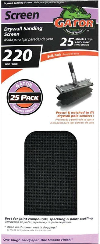 Gator SilicaCut 3300 Sanding Screen, 11 in L, 4-3/8 in W, 220 Grit, Very Fine, Silicon Carbide Abrasive, 1-Sheet