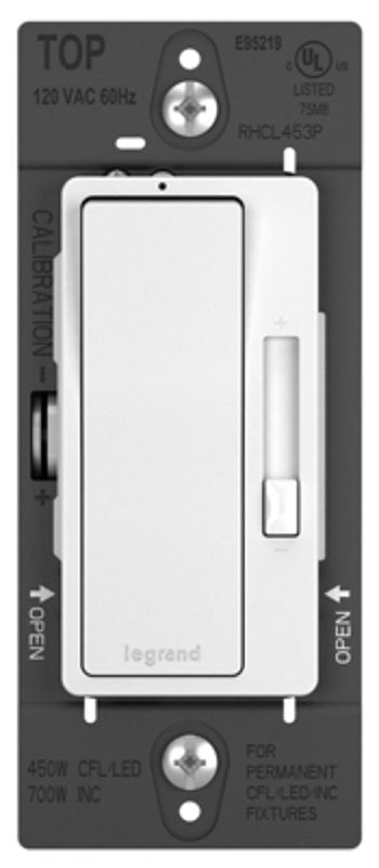 Pass & Seymour Radiant Series RHL153PWCC4 Decorator Dimmer, 120 VAC, 150 W, LED Lamp, White