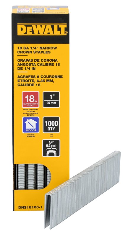 DEWALT DNS18100-1 Narrow Crown Staple, 1/4 in W Crown, 1 in L Leg, 18 ga, Galvanized