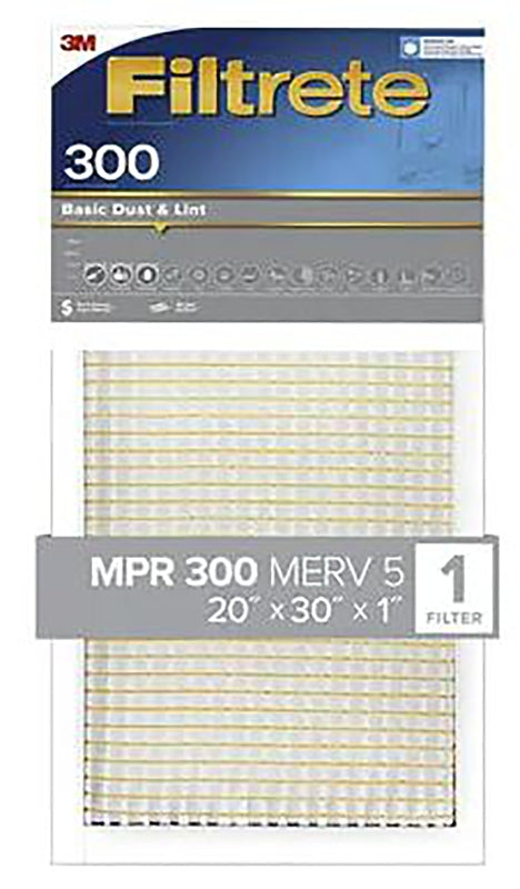 Filtrete 322-4 Air Filter, 30 in L, 20 in W, 5 MERV, 300 MPR, For: Air Conditioner, Furnace and HVAC System