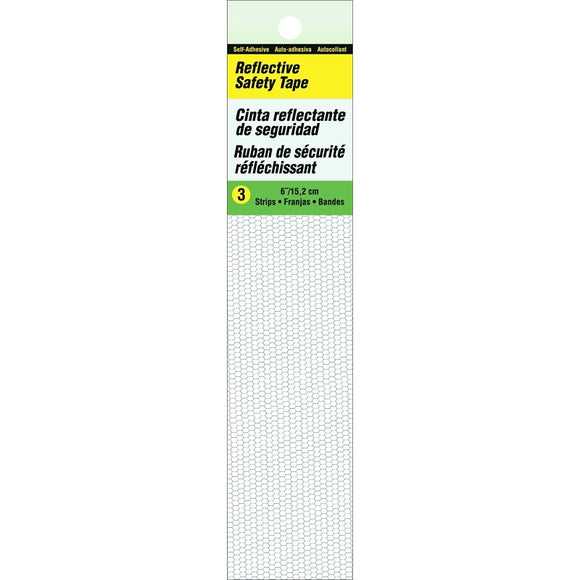 Hy-Ko TP-3WH Self-Adhesive Reflective Safety Tape, 6 in L, 1 in W, Vinyl Backing, White