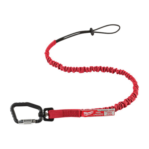 Milwaukee 48-22-8810 Locking Tool Lanyard, 36.3 in L, 10 lb Working Load, Rubber/Nylon Line, Red, Carabiner End Fitting
